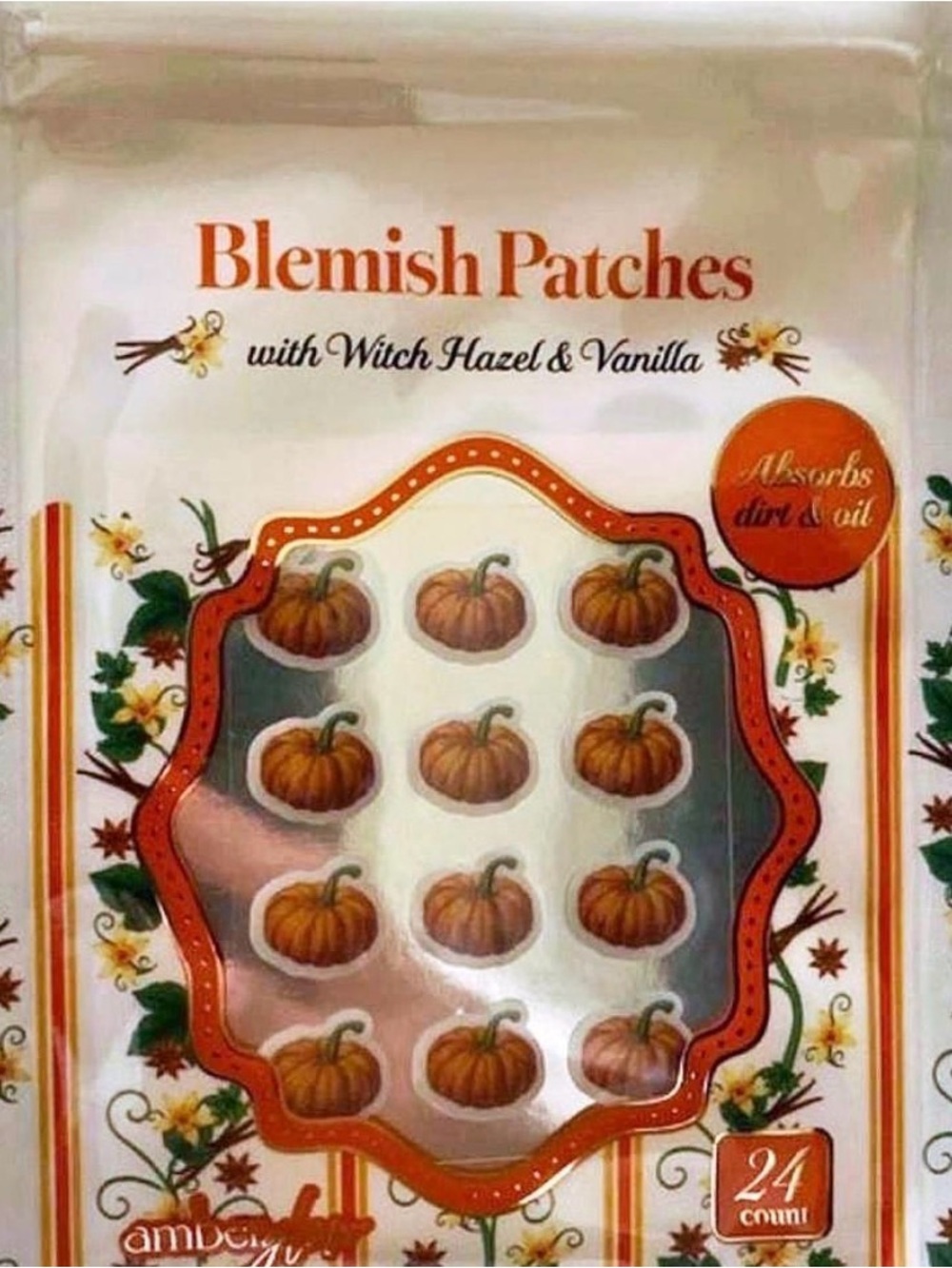 24 count Blemish Patches with Witch Hazel & Vanilla – Pumpkin Design (Orange)